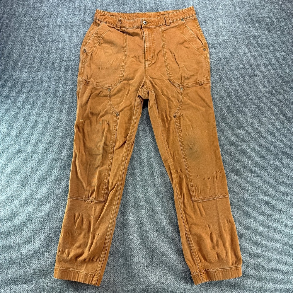 Duluth Trading Co Women Orange Double Knee Work Pants Canvas Utility Trousers 14